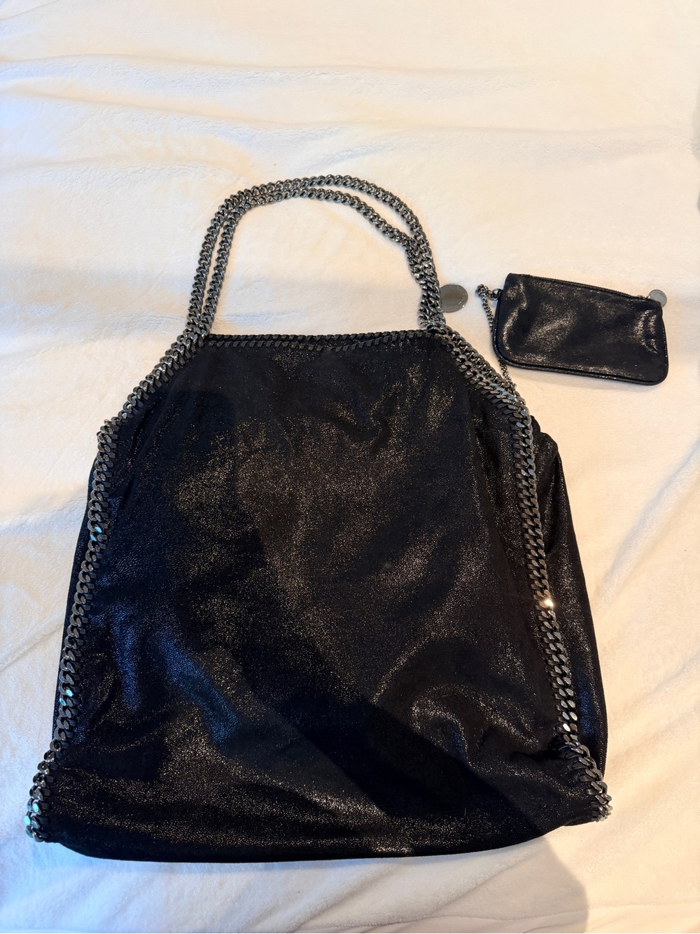 Stella McCartney Black Shimmer Chain-Trim Tote with Coin Pouch